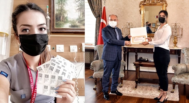 Bir Günde 444 Aşı Yapan Dilan Hemşireye Vali Karadeniz’den Başarı Belgesi